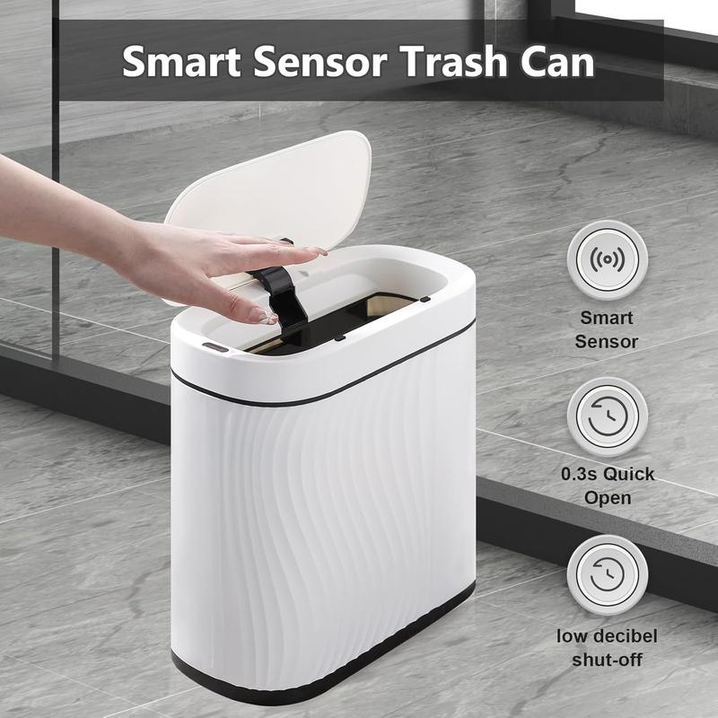 Bathroom Trash Cans with Lid 2 Gallon Automatic Trash Can, Small Motion Sensor Garbage Can, Slim Smart Trash Bin, Waterproof Plastic Garbage Bin for Bathroom, Bedroom, Living Room, Kitchen