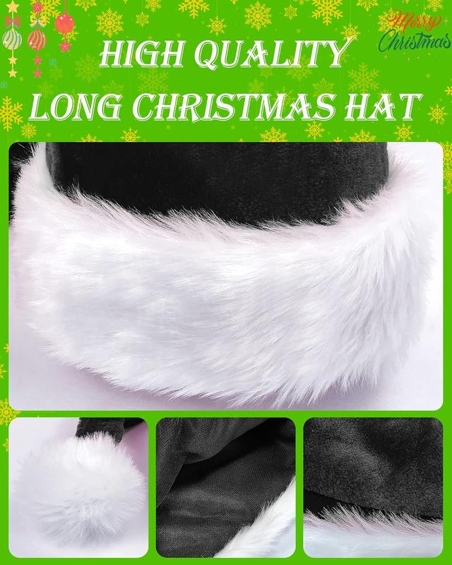 Christmas Black Santa Hat Long, Adults Deluxe Black and White Xmas Christmas Hat for Black Christmas Theme  Year Festive Holiday Party Supplies