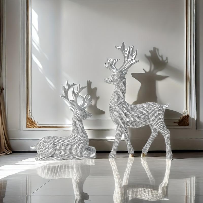 2pcs Set Christmas Deer Figurines - Classic Resin Crafts for Holiday Home Decor, Perfect for Living Room, Bar, Cafe & More Ornaments Decoration christmas 2024 ornament glass cleaner heavy leather apron