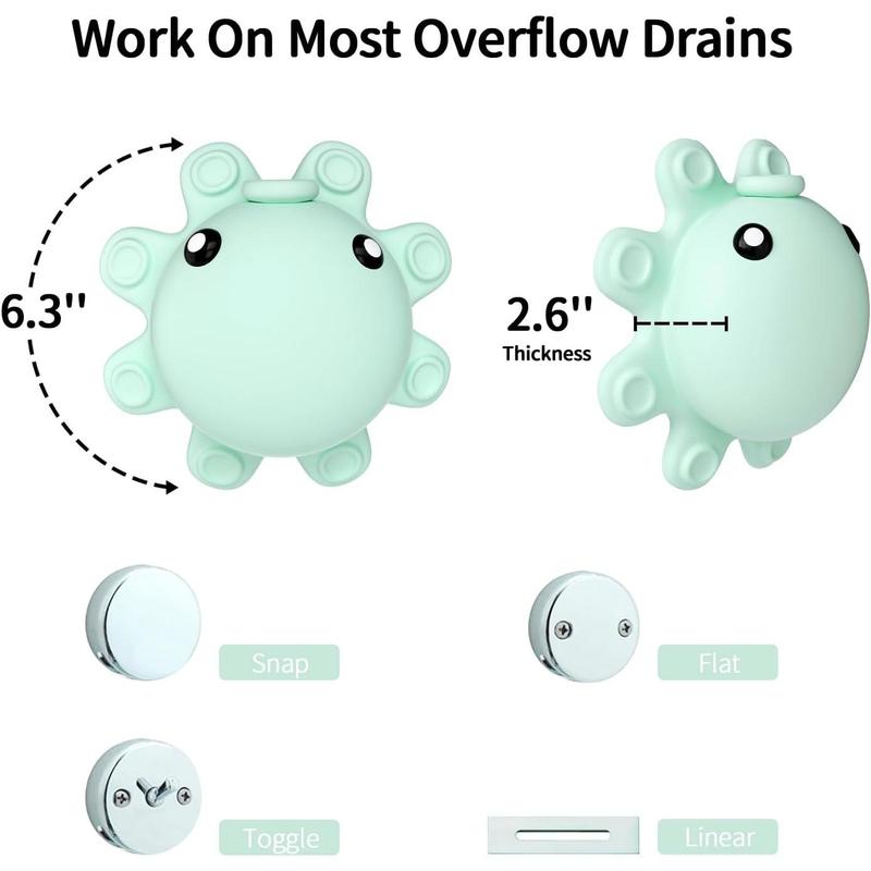 Bathtub Overflow Drain Cover - Silicone Bath Tub Drain Cover, Octopus Tub Overflow Drain Stopper with Suction Cups, Adds Inches of Water for Deeper Bath, Bathroom Spa Relaxing Accessory, Aqua Green