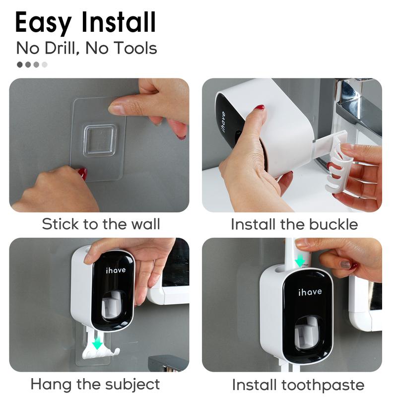 iHave Toothbrush Holders for Bathrooms with Toothpaste Dispenser - Easy to Install, Durable and Stylish Bathroom Accessories & Bathroom Decor