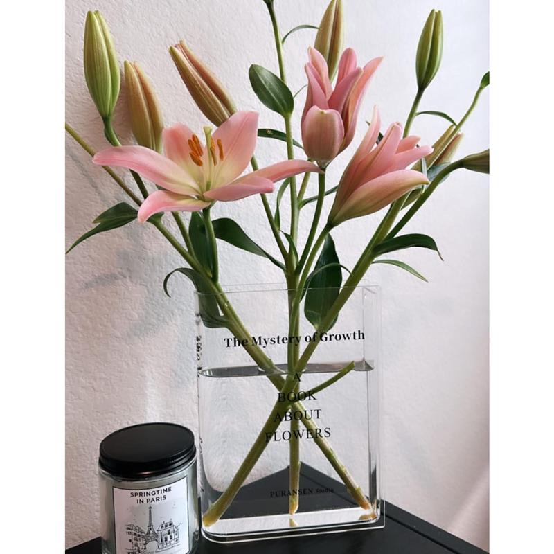 Clear Book Flowers Vase - Cute Bookshelf Decor; Unique Vase for Book Lovers, Artistic and Cultural Flavor Acrylic Vases for Home Office Decor, A Book About Flowers (Clear - B)