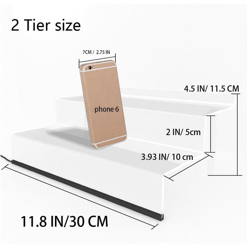 Display Riser Shelf ,12 IN Clear Acrylic Display Riser Shelf with LED light,3 Tier Display Step Shelves Holder, Perfume Cologne Organizer Holder,Pops Toys Figures, Clear Cupcake Riser, Dessert Shelf, Decoration on