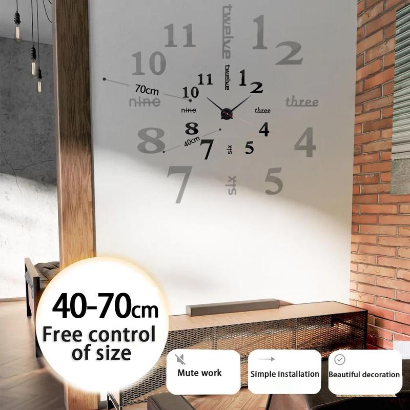 3D Clock Design Acrylic Wall Sticker, 1 Count Modern & Simple & Mute DIY Personalized Living Room Decoration Clock for Ramadan Decoration