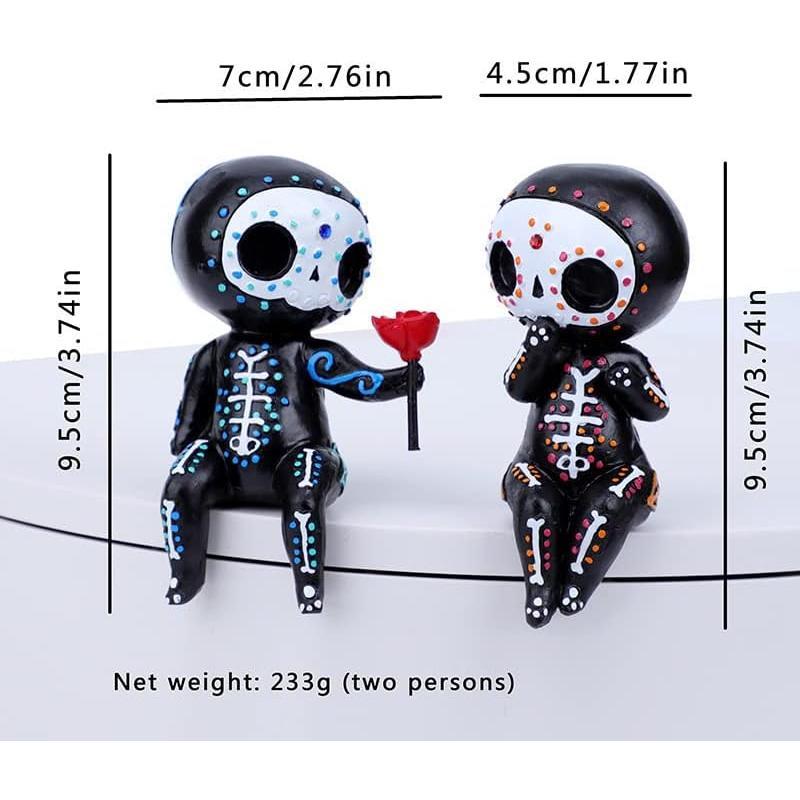 Sugar Skull Couple Statue, Sugar Skull Figurine,Resin Crafts Sugar Skull Decor,Skull Head Skeleton Figurine Statue Display Hand Crafts,Home Decor Collectible Figurines (C)