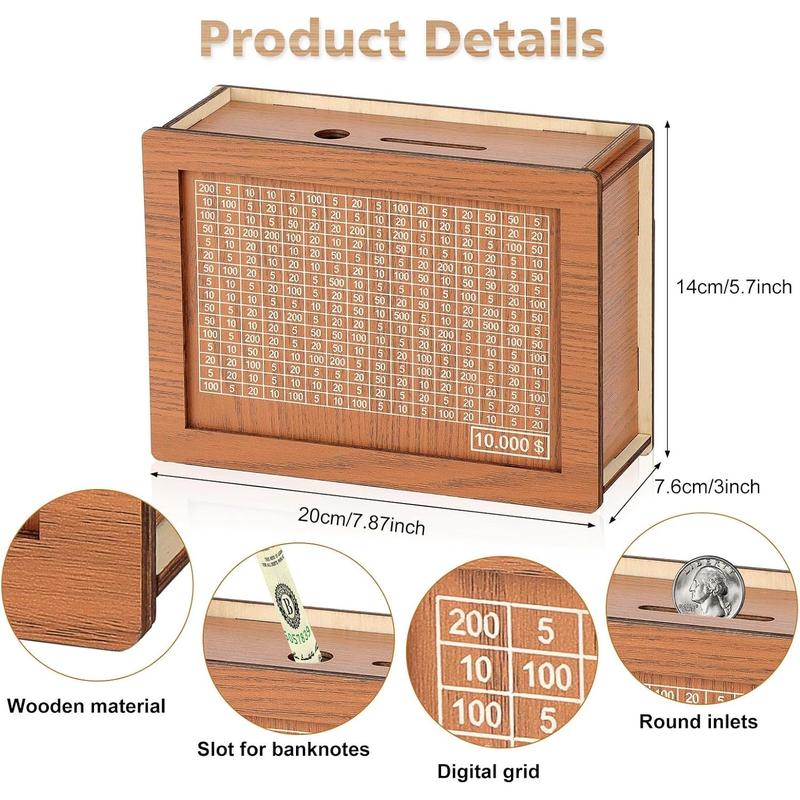 Cash Vault Wooden Savings Box, 2024 New Wooden Cash Saver Money Box, Cash Saver Box, Coin Counter Piggy Bank, Money Box with Counter, Wooden Money Box with Money Target and Numbers($5000)