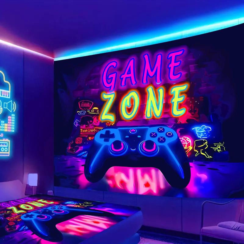 Game Console Pattern Tapestry, 1 Count Colorful Fluorescent UV Reactive Wall Hanging, Wall Art Decor for Home Living Room Bedroom Dormitory Gallery