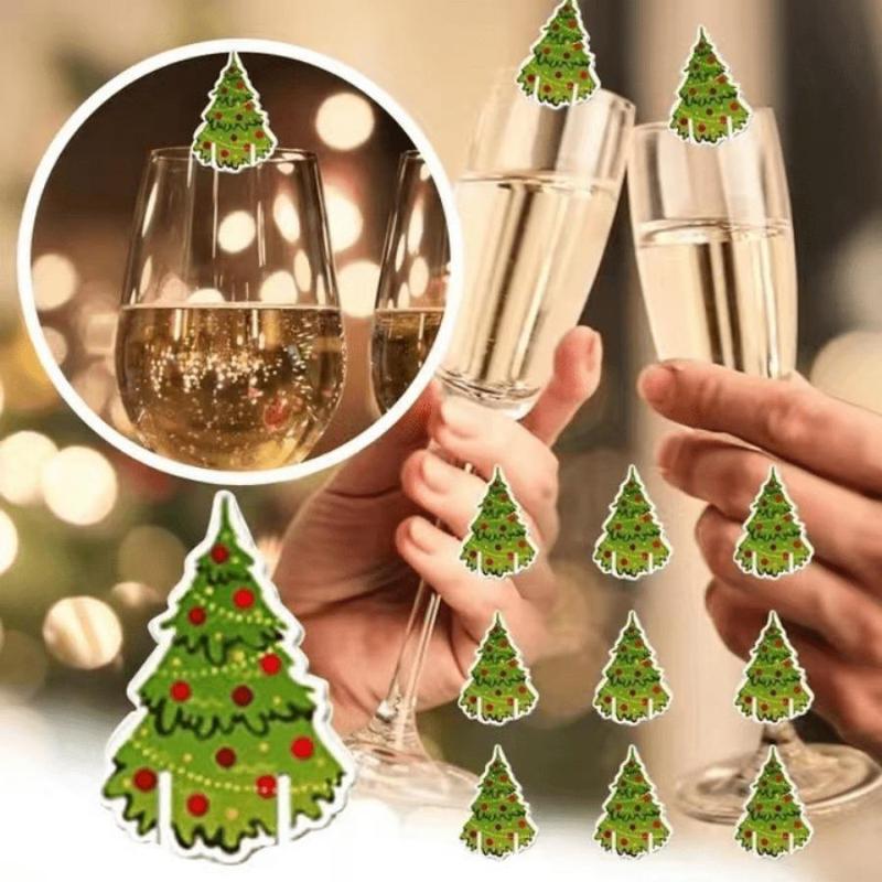 Christmas Themed Decor, 30pcs set Christmas Themed Champagne Decor Card, Party Decoration Supplies for Home Party, Party Accessories