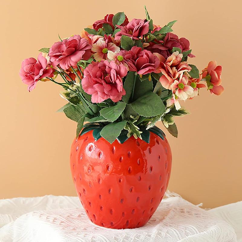 Strawberry Shaped Vase, Vintage Fruit Design Decorative Ceramic Vase, Decorative Flower Vase for Home Living Room Office