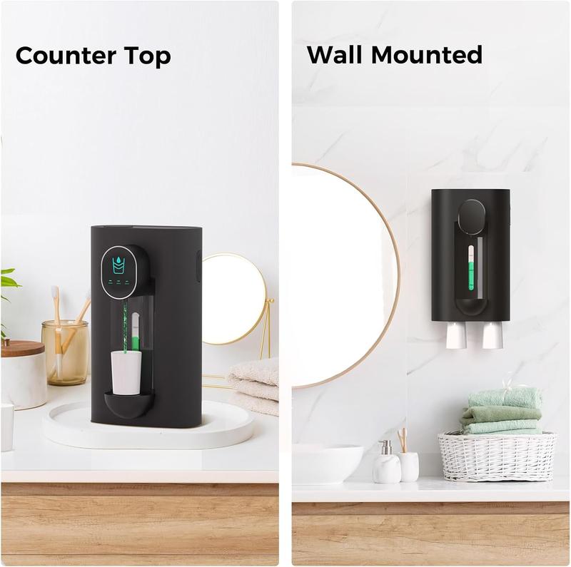 OyLik Automatic Mouthwash Dispenser 18.26 oz Touchless Mouthwash Dispenser for Bathroom 2 Magnetic Cup USB Rechargeable and 3 Dispensing Levels with Led Screen Wall-Mounted or Countertop Use-Black Adjustable Traditional