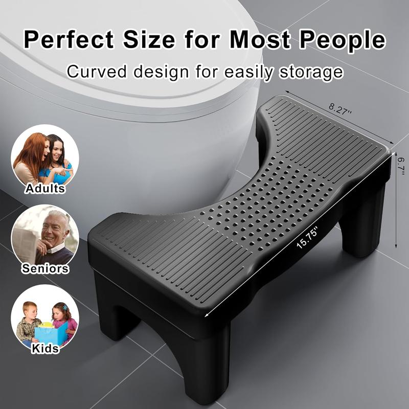 Black Toilet Stool Squat Adult, Portable Poop Stool Potty Stool for Bathroom Adults, Plastic Toilet Foot Step Stool for Seniors and , Anti Slip Pooping Stool with Modern Design, Black, 7