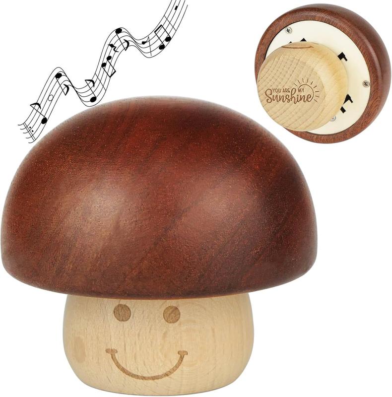 You are My Sunshine Music Box, Wood Engraved Vintage Cute Mushroom Wind Up Musical Gifts for Boyfriend Him Woman Husband Girlfriend Birthday Anniversary Christmas Valentine's Day