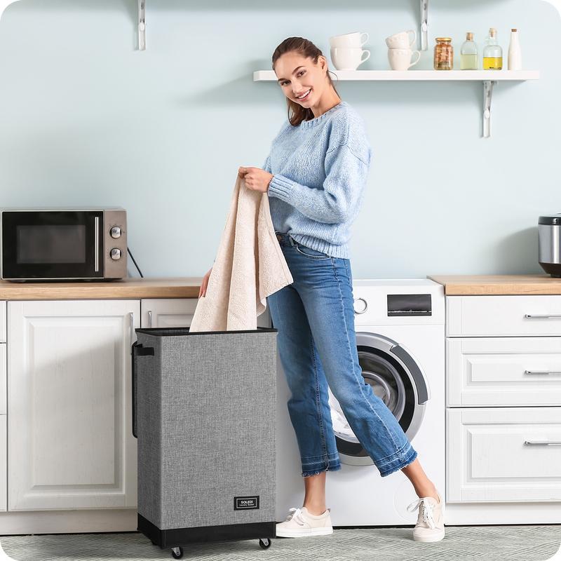 SOLEDI Laundry Basket with Wheels, Laundry Hamper with Lid 90L(23.8 gal) Clothes Hamper with Bag Removable - Rolling Laundry Basket, Move Smoothly- Suitable for Apartment, Bathroom, Bedroom, Dorm