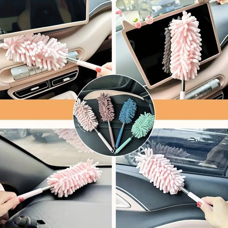 Car Interior Cleaning Brush with Replacement Brush Head, Portable Car Interior Cleaning Brush with Retractable Stainless Steel Handle, Car Cleaning Tool