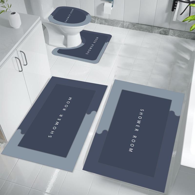 4 Pcs Bathroom Rug Set Toilet Mats with Toilet Lid Cover Super Absorbent Quick Dry Non Slip Water Absorption Soft Comfortable Machine Washable Easier to Dry Bath Mat Bathroom Rugs Mat