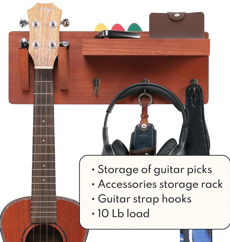 Guitar Mail Key Holder for Wall Decorative, Wooden Wall Key Rack Orgainzer, Guitar Wall Mount Key Hanger with Shelf Rack Pick Hooks