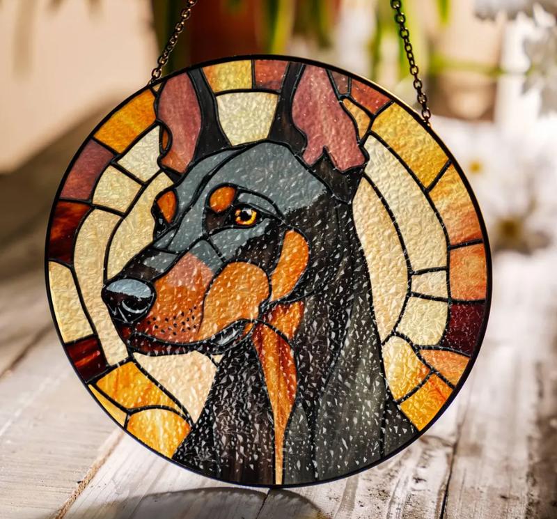 Doberman Stained Glass SunCatcher Doberman Light Catcher Window Hanging Home Decoration Dobermann Dog Owner Gifts