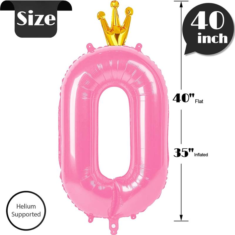 40 Inchch Number Balloon 0 Number, Pink Birthday Balloons for Girls Women, 10 20 30 40 50 60 Pastel Numbers Balloon Birthday Decorations