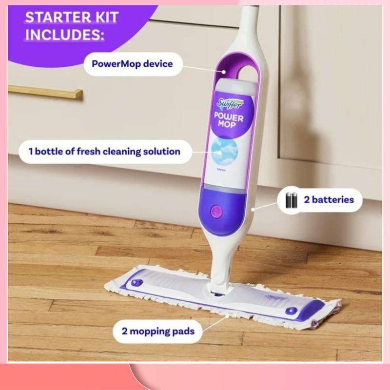 Swiffer Power Mop Starter Kit Floor Cleaner, Includes PowerMop, 2 Mopping Pad Refills, 1 Floor Cleaning solution with Fresh Scent, and 2 batteries