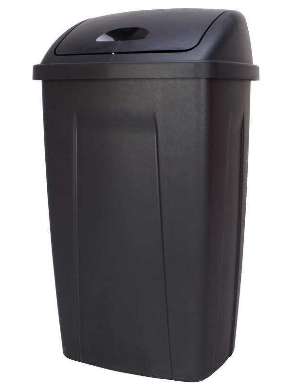 Large 13-Gallon Kitchen Trash Can – Black Plastic Design