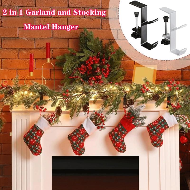 2 in 1 Garland Stocking Hanger, 5 Counts Adjustable Wall Mounted Garland Stocking Hanger, Home Storage Hook for Home Christmas Decoration