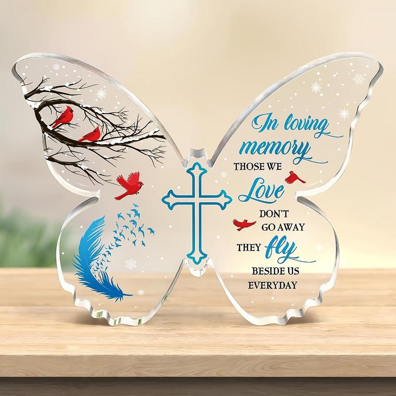 Cardinal & Cross Pattern Acrylic Ornament, Creative Decorative Plaque, Home Decor Supplies, Memorial Gift