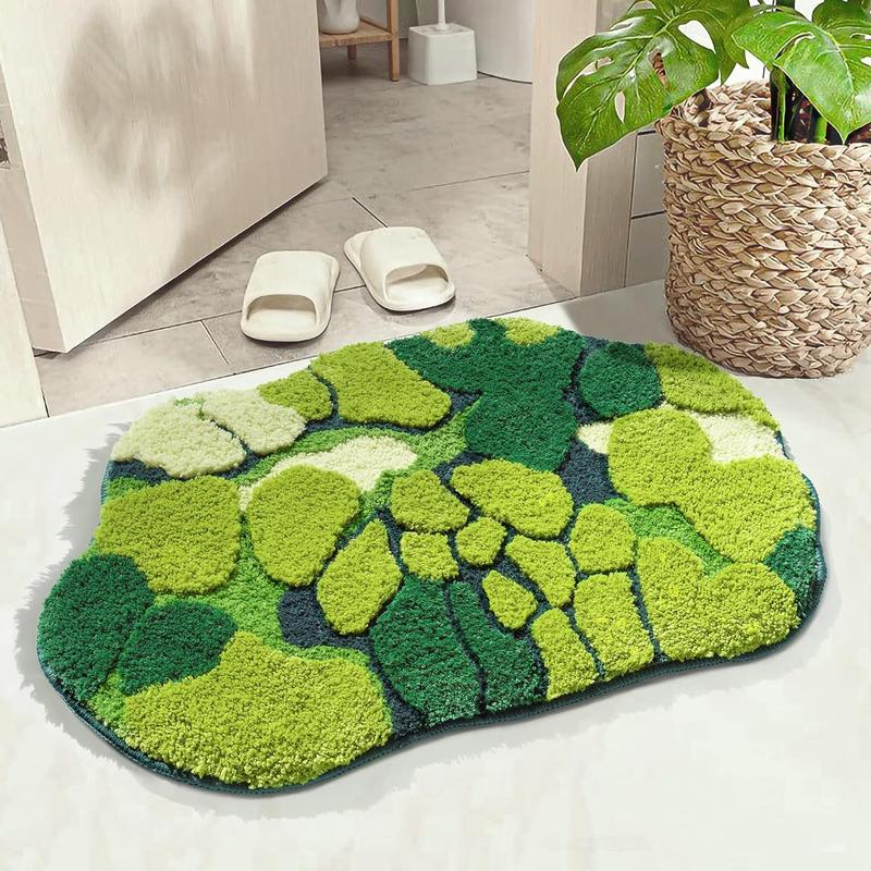 DEXDE Green Moss Bathroom Rugs Cute Leaf Bath Mat for Bathroom Non Slip Soft Microfiber Water Absorbent Aesthetic Green Bathroom Decor Boho Plush Rug for Shower, 32×20 Inch