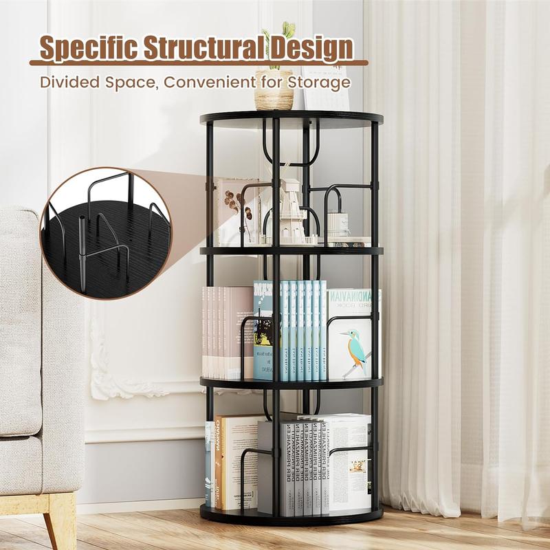 Flycity 3 And 5 Tier Rotating Bookshelf, 360° Display Rotating Bookcase Corner Storage Rack with Special Visible Partition Storage