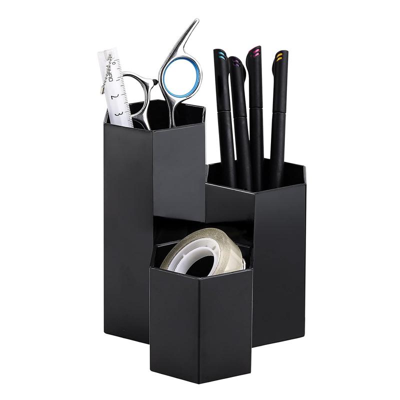 Makeup Brush Holder Organizer, 3 Slot Plastic Cosmetics Brushes Pen Storage Solution, Black