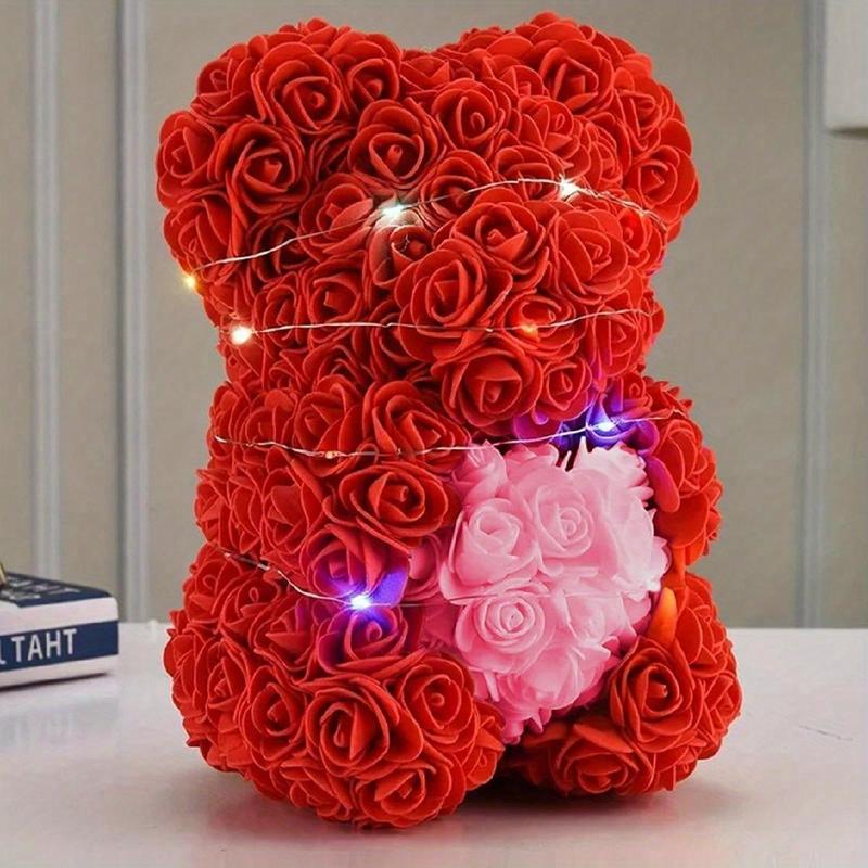 Rose Flower Bear-Hand Made Rose Teddy Bear, Best Artificial Decoration Gifts for mom, Gifts for Girls, Unique Gifts, Birthday Gifts, The Perfect Party Clear Gift Box