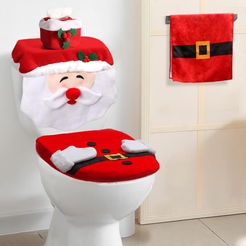 Christmas Decorations Indoor Home Decor,4Pcs Xmas Santa Toilet Seat Cover and Towel,Christmas Decorations Clearance,Christmas Decorations for Home Box Set