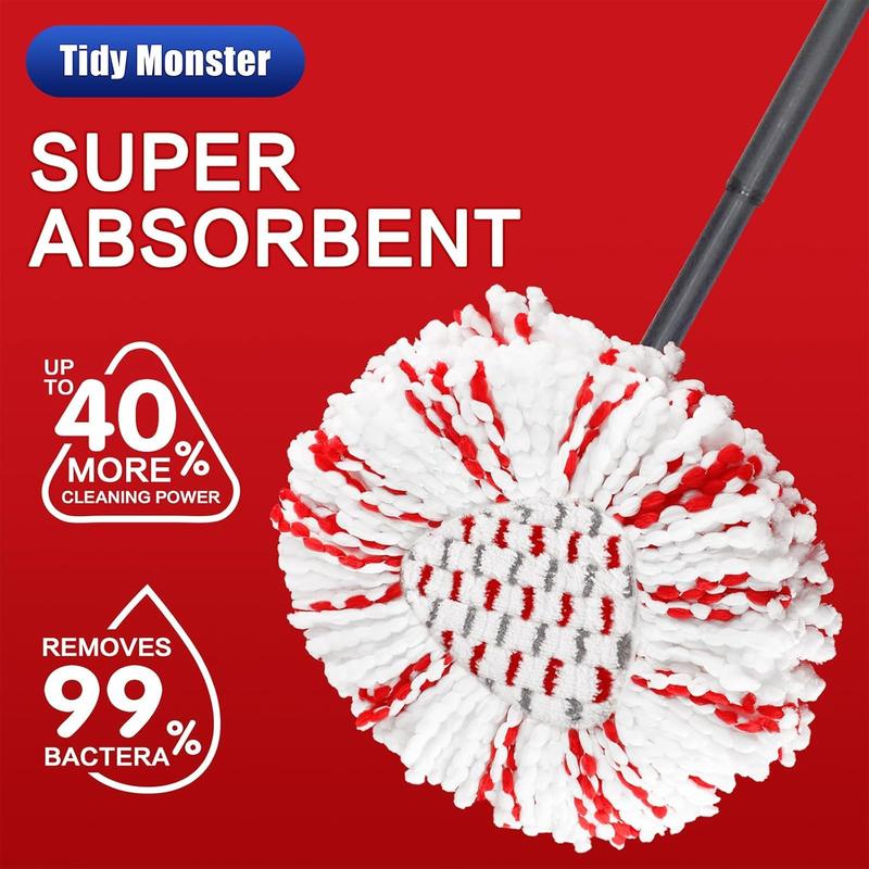 [40% More Efficient] 3 Pack Spin Mop Heads with Scrubbing Pad for O-Cedar EasyWring 1-Tank System Built-in Scrub Pads Mop Refills 2025 Upgrade