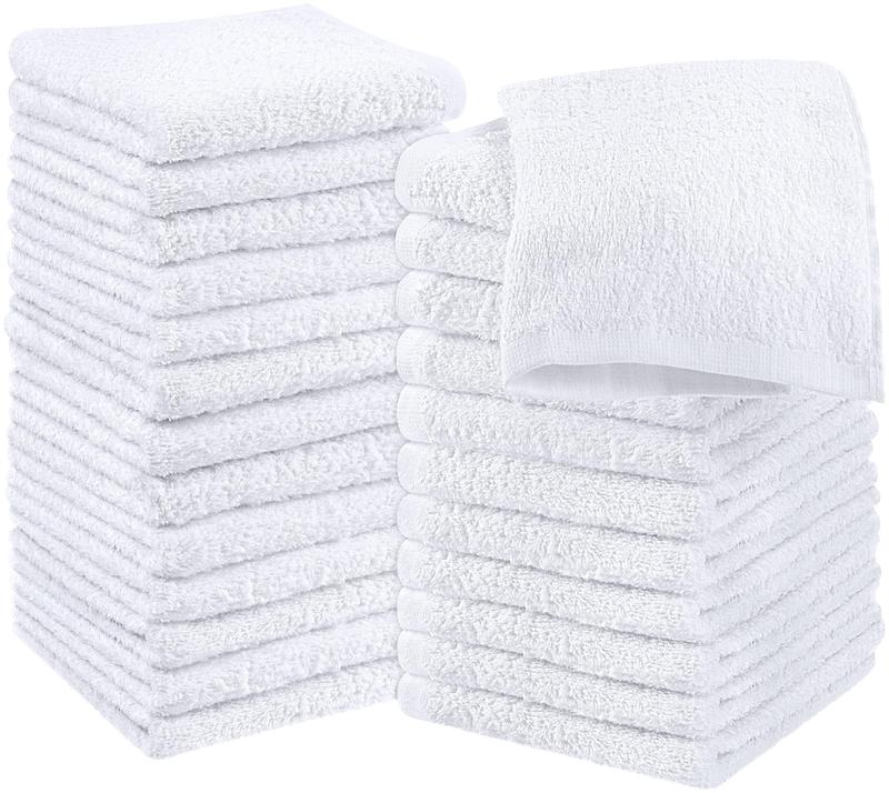 Cotton Washcloths Set - 100% Ring Spun Cotton, Premium Quality Flannel Face Cloths, Highly Absorbent and Soft Feel Fingertip Towels (24 Pack, White)