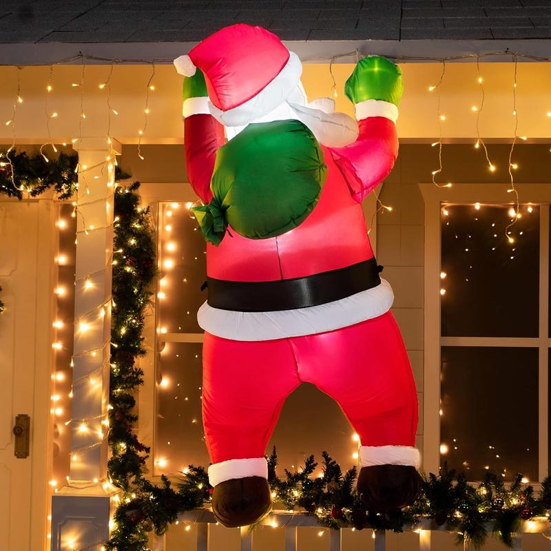 Christmas 2024 Decorations 5.5 FT Tall Christmas Inflatable Hanging Santa Santa with Gift Bag Decorations, Blow Up Climbing Santa with Build-in LED for Xmas Party, Outdoor, Yard, Garden, Lawn Winter Decoration winter decor