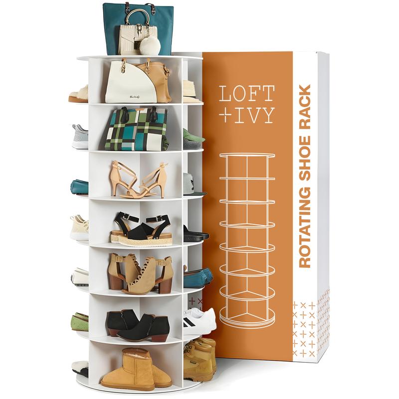 LOFT+IVY Rotating Shoe Rack Tower - 360 Spinning Organizer - Fits Up to 28 Pairs - Elegant 7-Tier Carousel Design for Stylish Shoe Storage Set