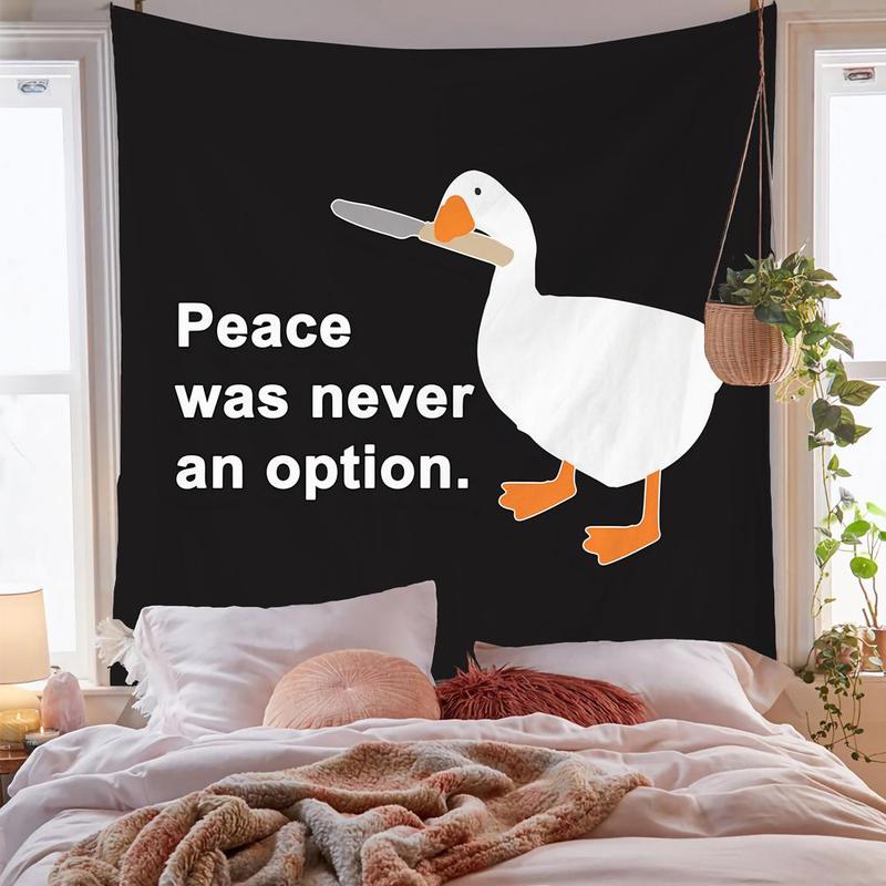 Cartoon Goose & Letter Print Tapestry, 1 Count Creative Animals Pattern Hanging Cloth for Home Decor, Multi-purpose Background Cloth, Wall Decor, Back to School