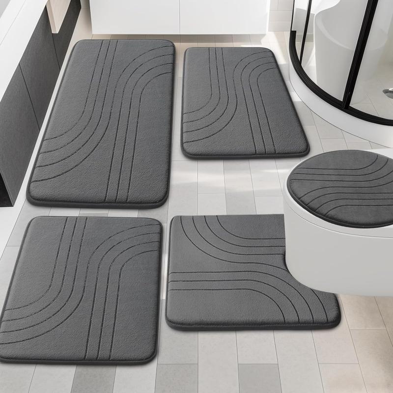 5PCS Memory foam gray bathroom carpet set, super absorbent bathroom mat set, anti-skid machine wash and quick dry, bathroom mat set(81*51+61*43+61*51+51*117+45*39cm)