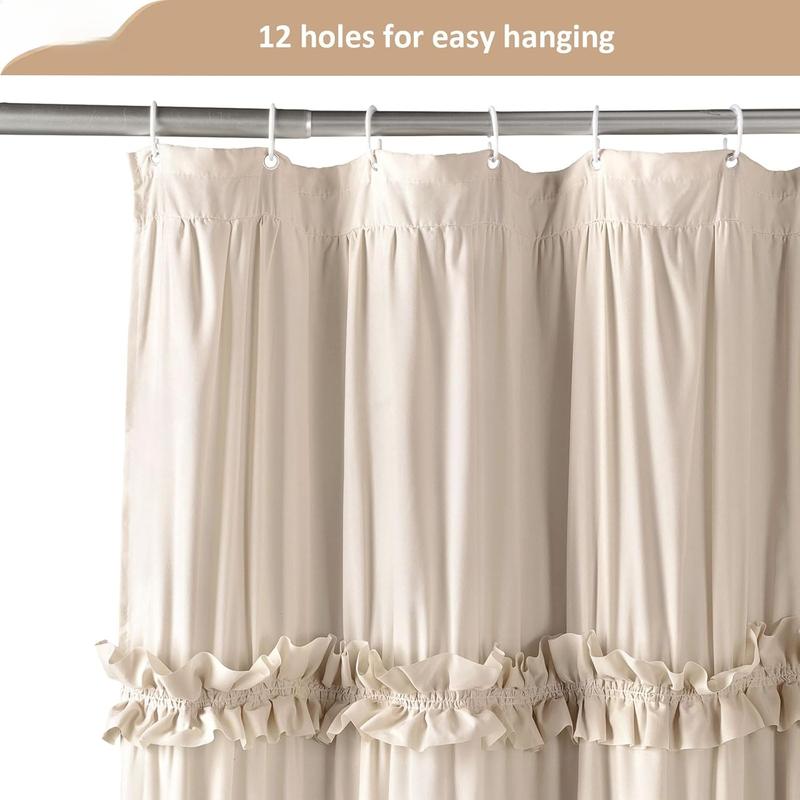 Ruffle Shower Curtain Boho Farmhouse Shower Curtain for Bathroom (Beige, 72