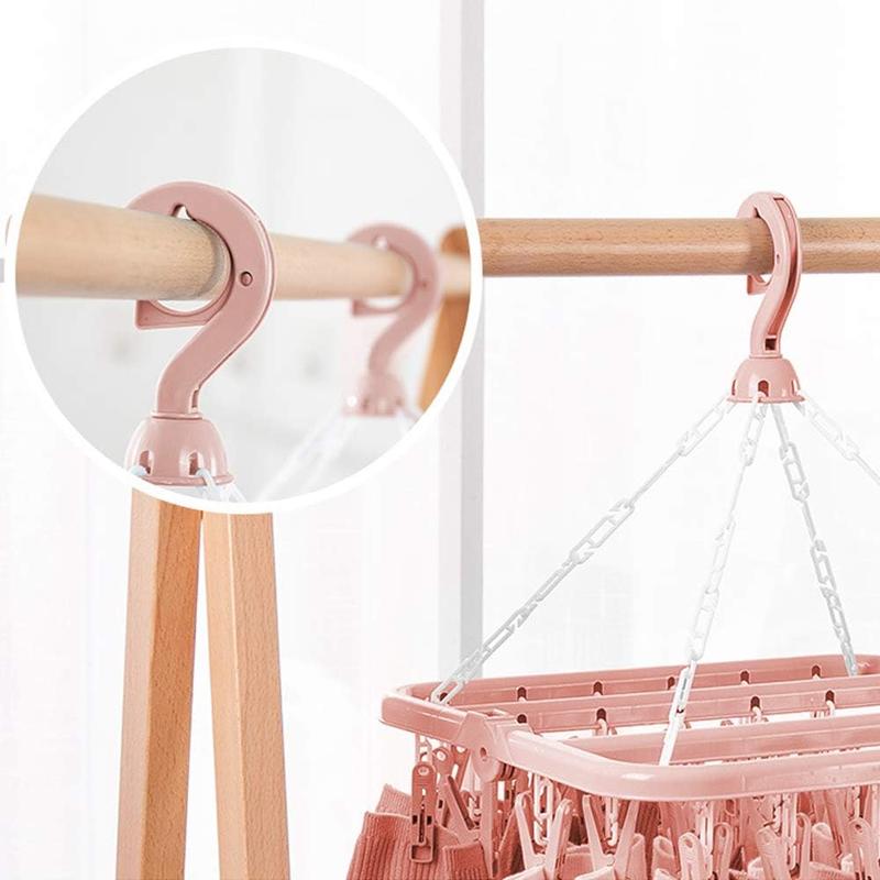 Clothes Drying Hanger with 32 Clips and Drip Foldable Hanging Rack (Light Pink)