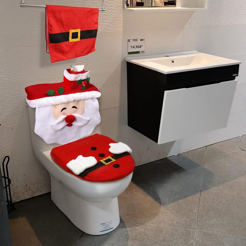 Christmas Decorations Indoor Home Decor,4Pcs Xmas Santa Toilet Seat Cover and Towel,Christmas Decorations Clearance,Christmas Decorations for Home Box Set