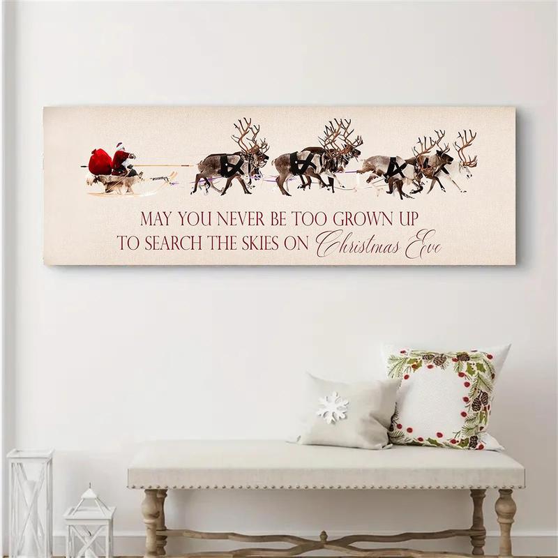 Reindeer & Santa Claus Pattern Wall Art, 1 Count Vintage Canvas Painting without Frame, Wall Art for Home Living Room Bedroom Decor