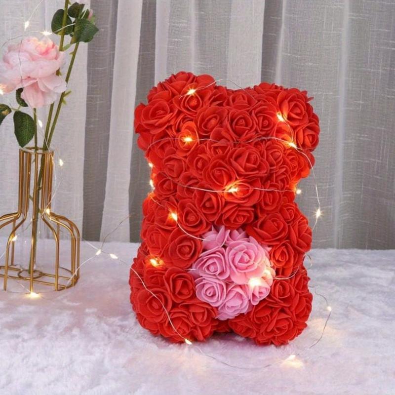 Rose Flower Bear-Hand Made Rose Teddy Bear, Best Artificial Decoration Gifts for mom, Gifts for Girls, Unique Gifts, Birthday Gifts, The Perfect Party Clear Gift Box