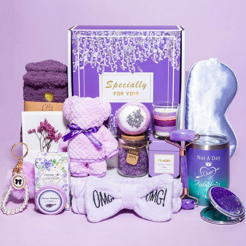 Birthday Gifts for Women,Gifts for Her Purple Gifts Basket for Women Happy Birthday Lavender Relaxing Gift Set Self Care Package  Female Gift Ideas Birthday Presents Female Friendship Gifts