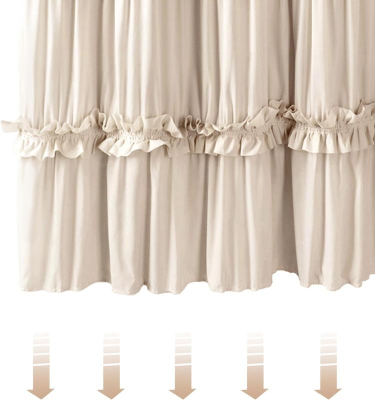 Ruffle Shower Curtain Boho Farmhouse Shower Curtain for Bathroom (Beige, 72