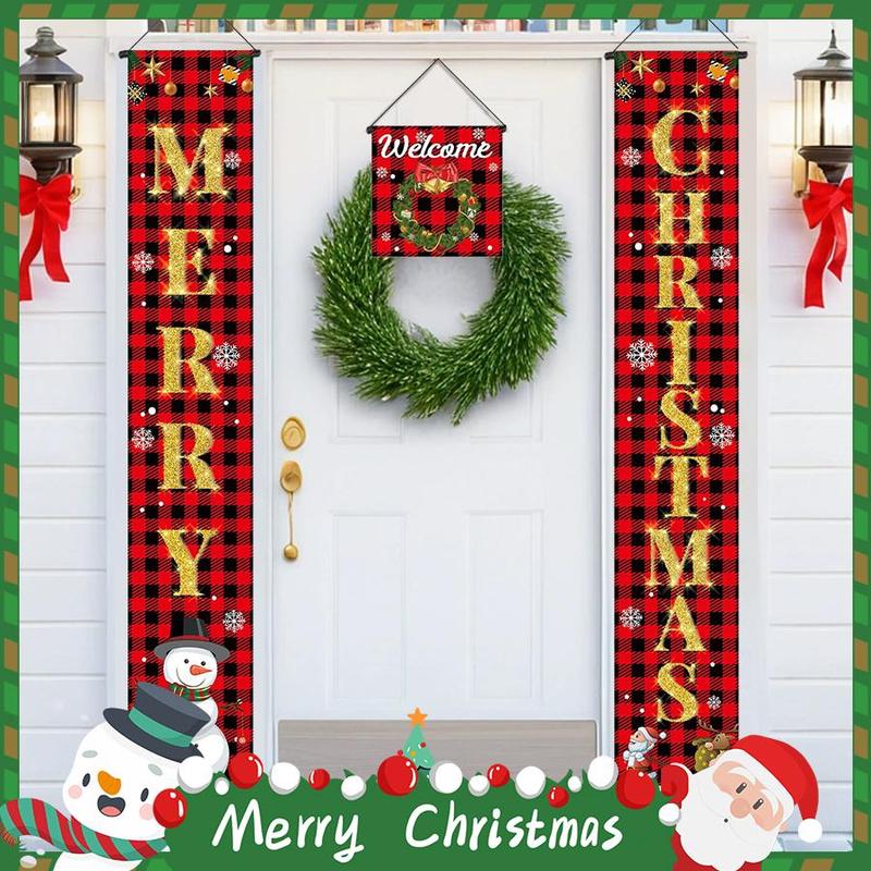 Christmas Themed Door Banner, 3 Counts set Merry Christmas Door Hanging Banner, Door Decoration for Home Party Festival