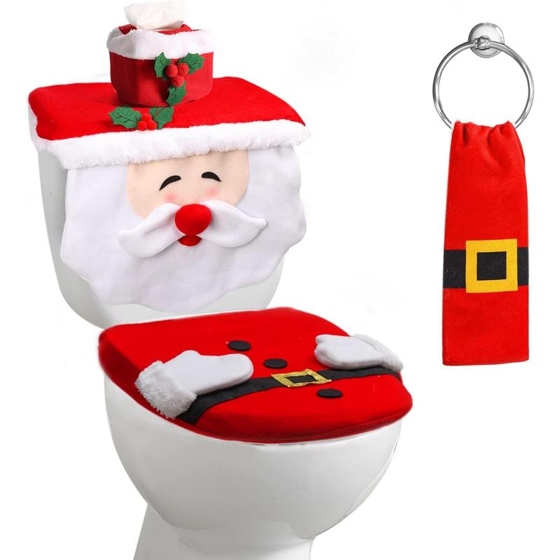 Christmas Decorations Indoor Home Decor,4Pcs Xmas Santa Toilet Seat Cover and Towel,Christmas Decorations Clearance,Christmas Decorations for Home Box Set