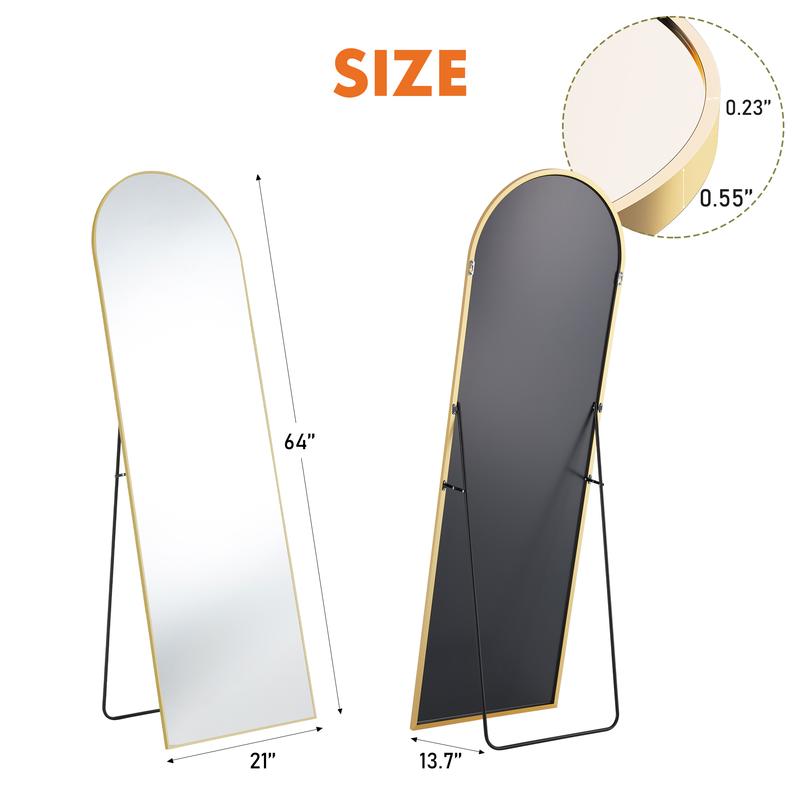 SweetDreamy House Full Length Mirror Body Mirror Floor Standing Mirror Hanging or Leaning Against Wall, Wall Mirror with Stand Aluminum Alloy Thin Frame for Living Room Bedroom Cloakroom Decor