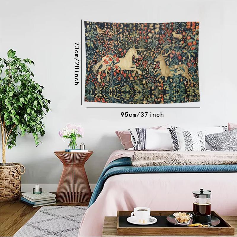 Plant & Animal Pattern Tapestry, 1 Count Bohemian Style Wall Hanging Decor, Wall Decor for Home Living Room Bedroom Dormitory