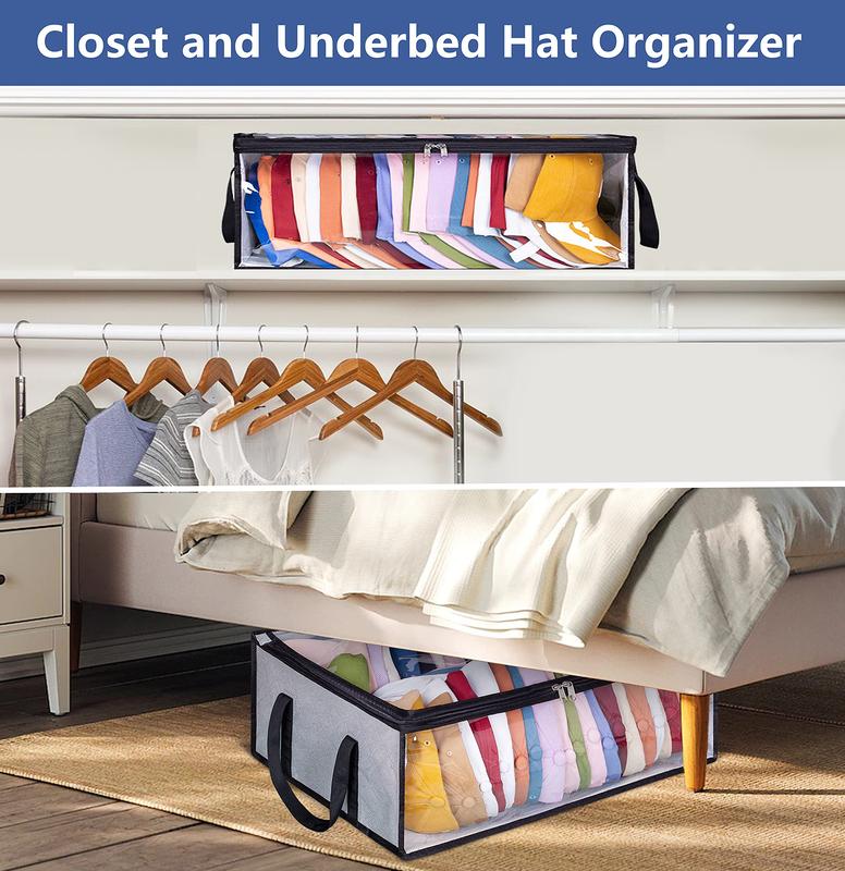 Hat Storage for Baseball Caps Organizer, Large Holds up to 40 Hats Wide Organizer Closet Cap Holder, Grey