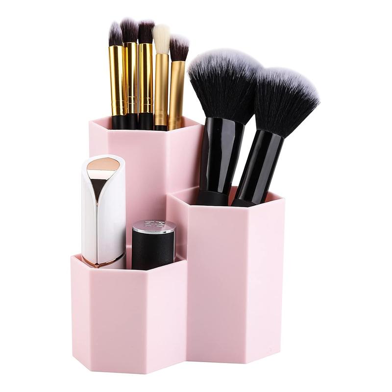 Makeup Brush Holder Organizer, 3 Slot Plastic Cosmetics Brushes Pen Storage Solution, Black